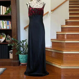 VTG Y2k Rampage Maxi Dress S/M Red Black Velvet Dark Romantic Vampire Goth Fairy